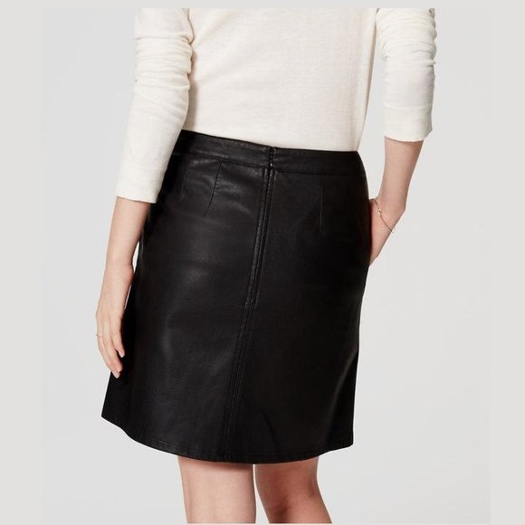 LOFT Ann Taylor Black Faux Leather Shift Skirt - Picture 2 of 13